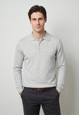 Polo en maille à manches longues et boutons - Gris
