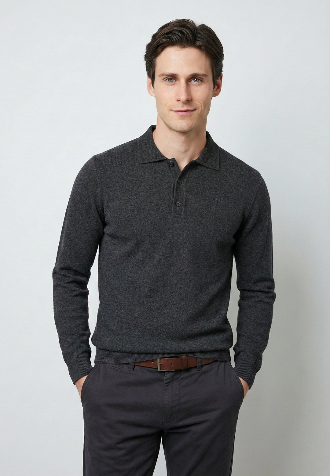 Knitted Long Sleeve Polo with buttoned