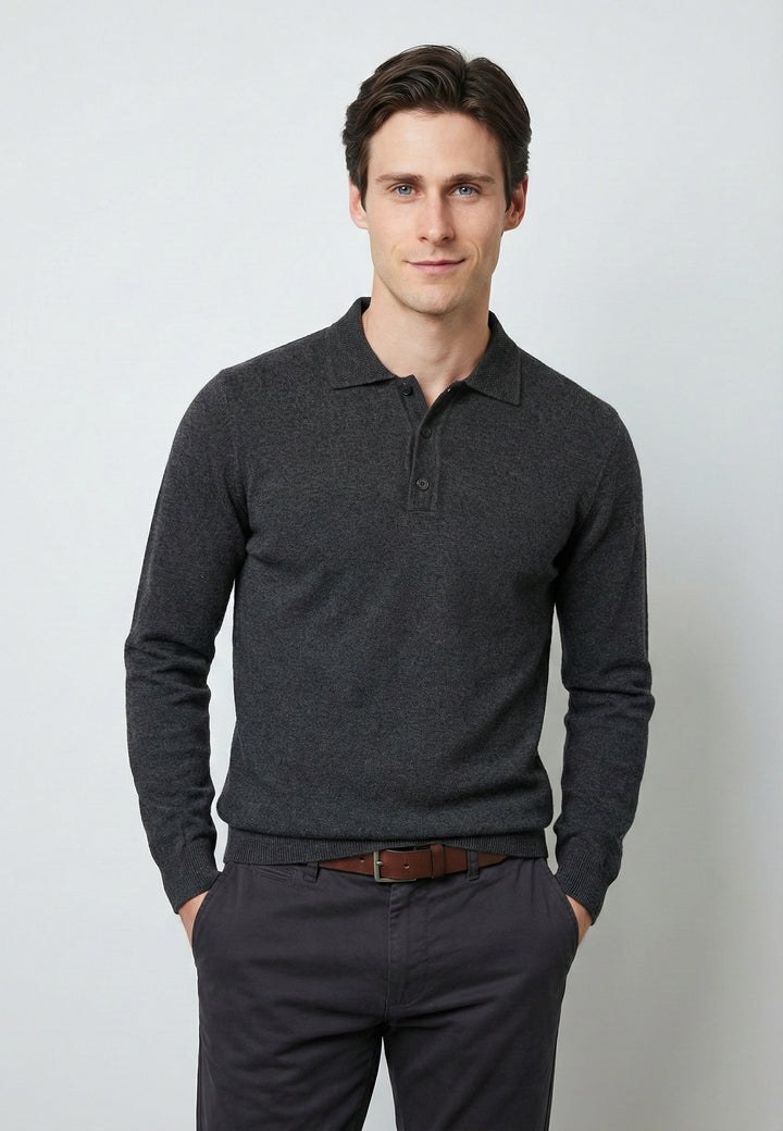 Knitted Long Sleeve Polo with buttoned