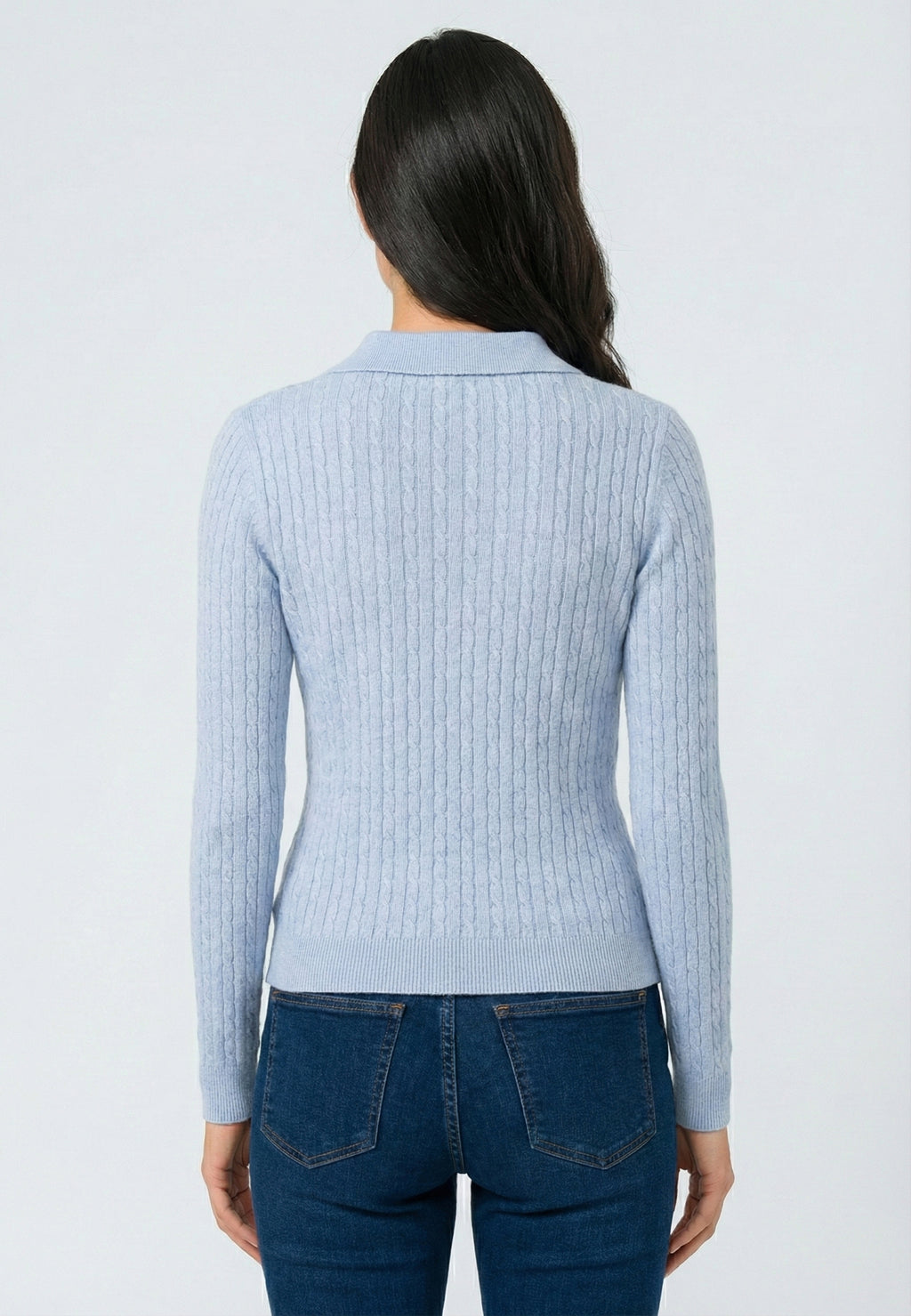 Cable Knit Buttonless Long Sleeve Polo Pullover