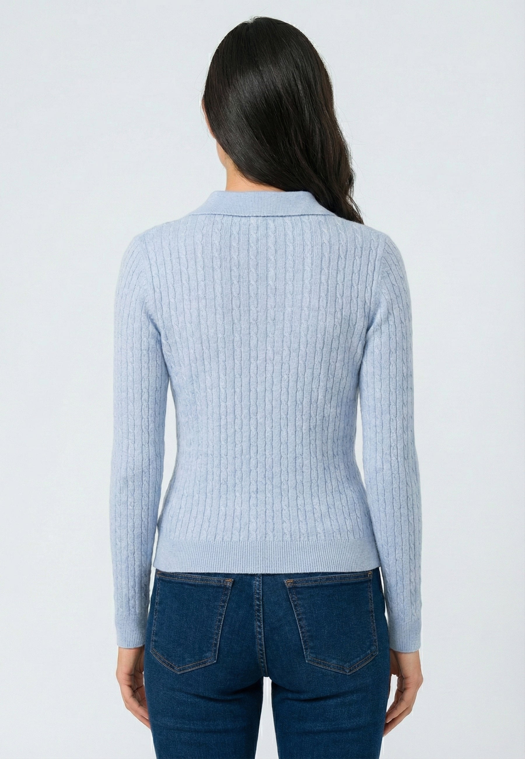 Cable Knit Buttonless Long Sleeve Polo Pullover