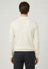 Langarm-Strickpolo mit Knopfleiste - Off-white