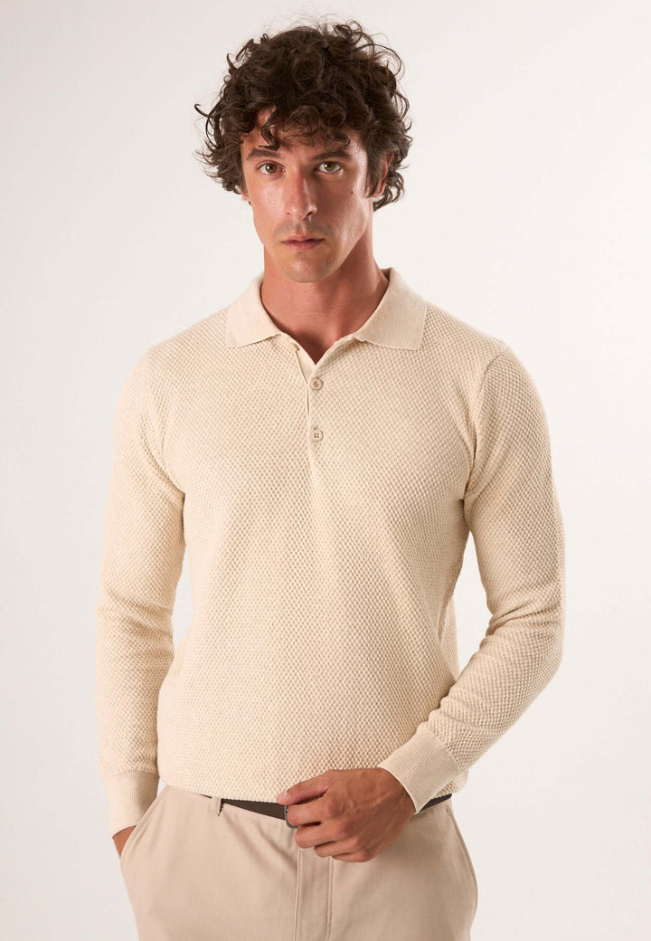 Knitted Buttoned Long Sleeve Polo