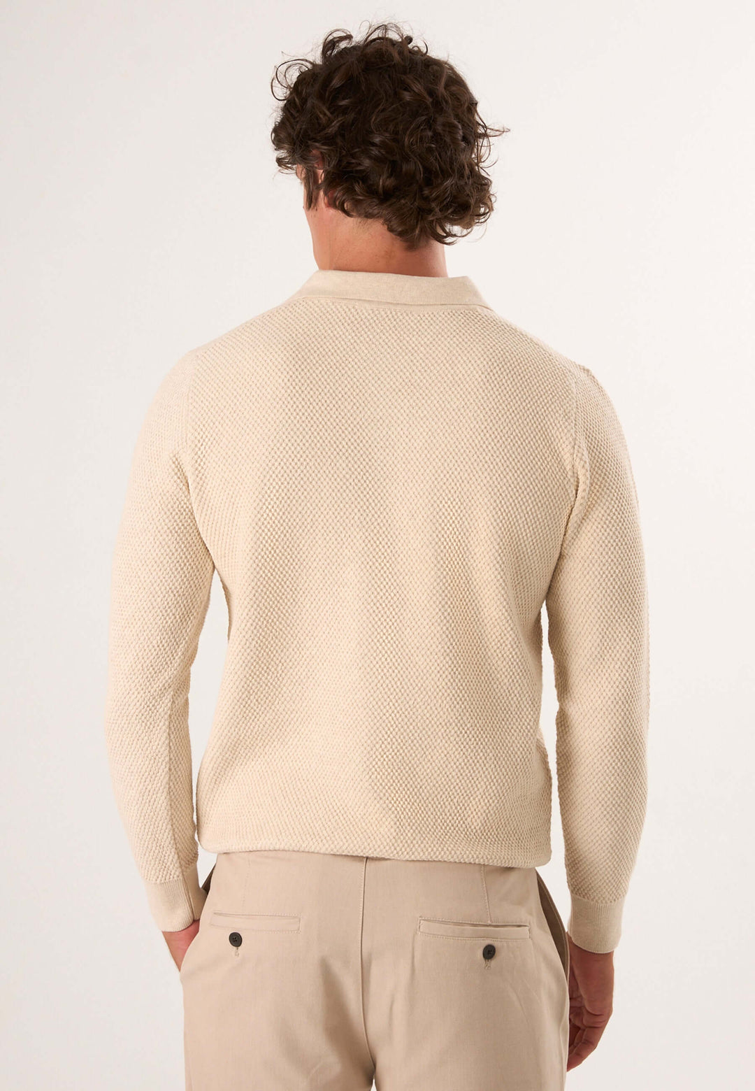 Knitted Buttoned Long Sleeve Polo