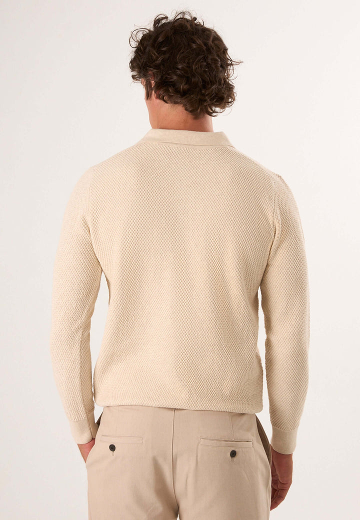 Knitted Buttoned Long Sleeve Polo