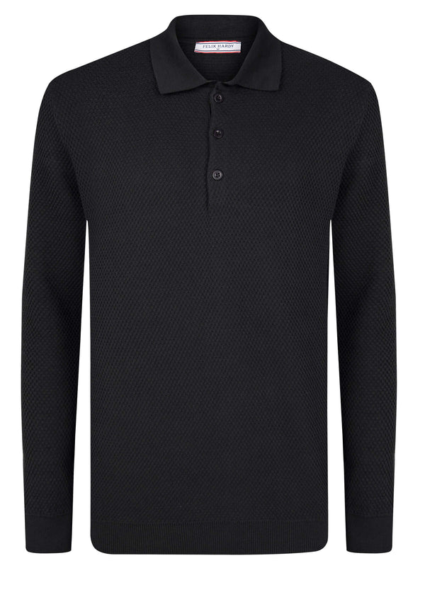 Knitted Buttoned Long Sleeve Polo