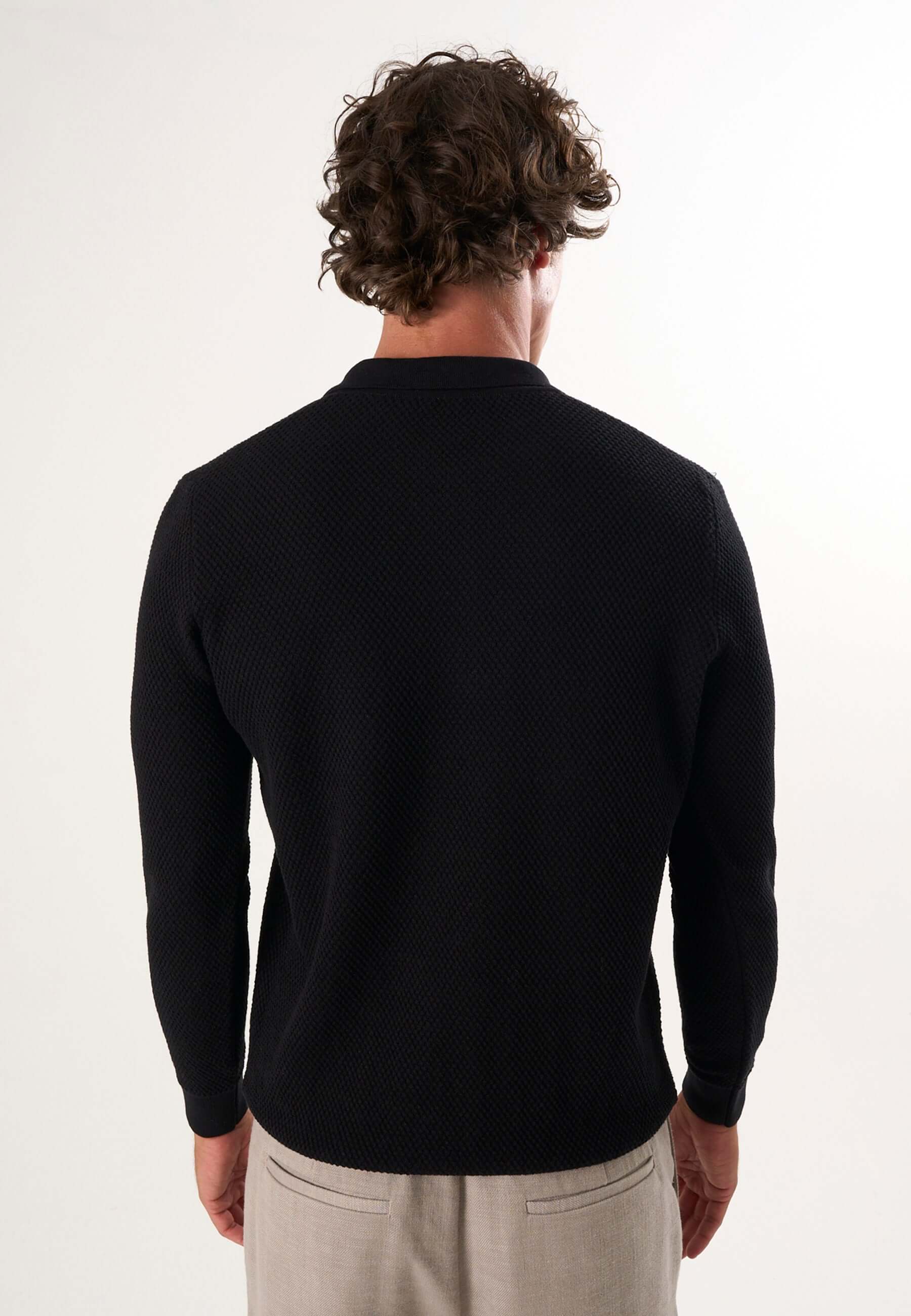 Knitted Buttoned Long Sleeve Polo