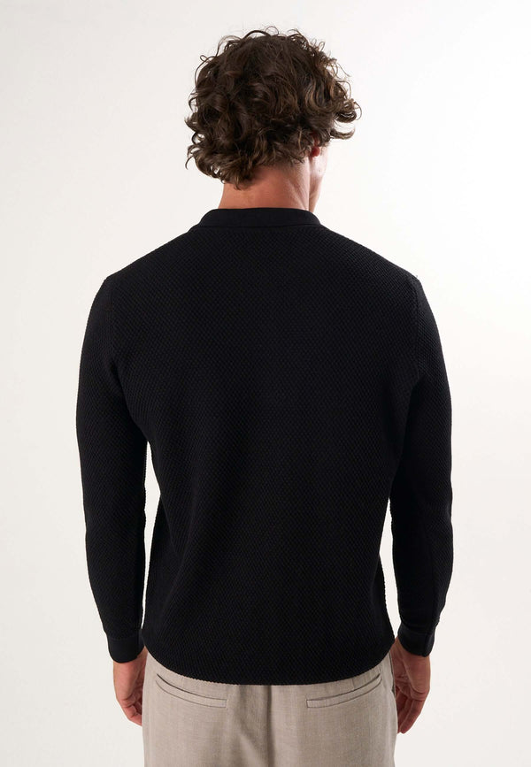Knitted Buttoned Long Sleeve Polo