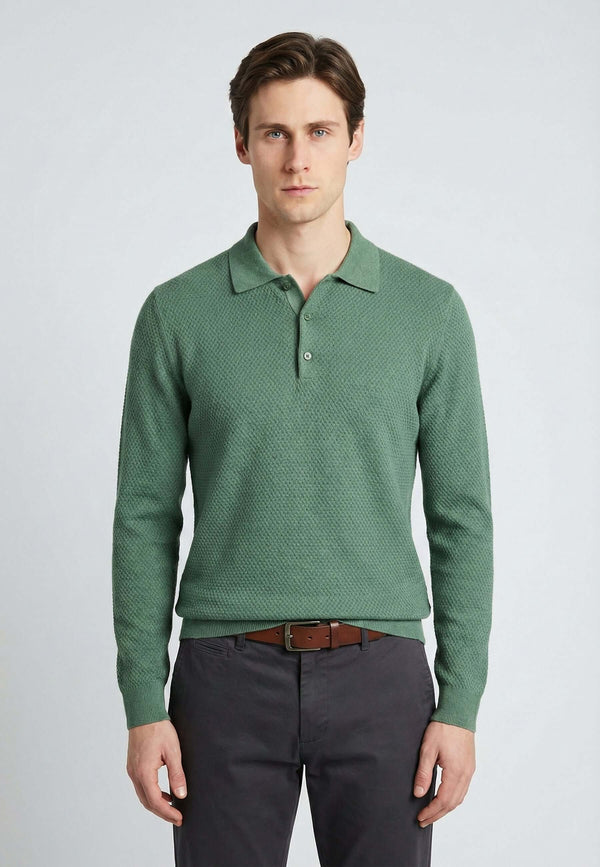 Knitted Buttoned Long Sleeve Polo