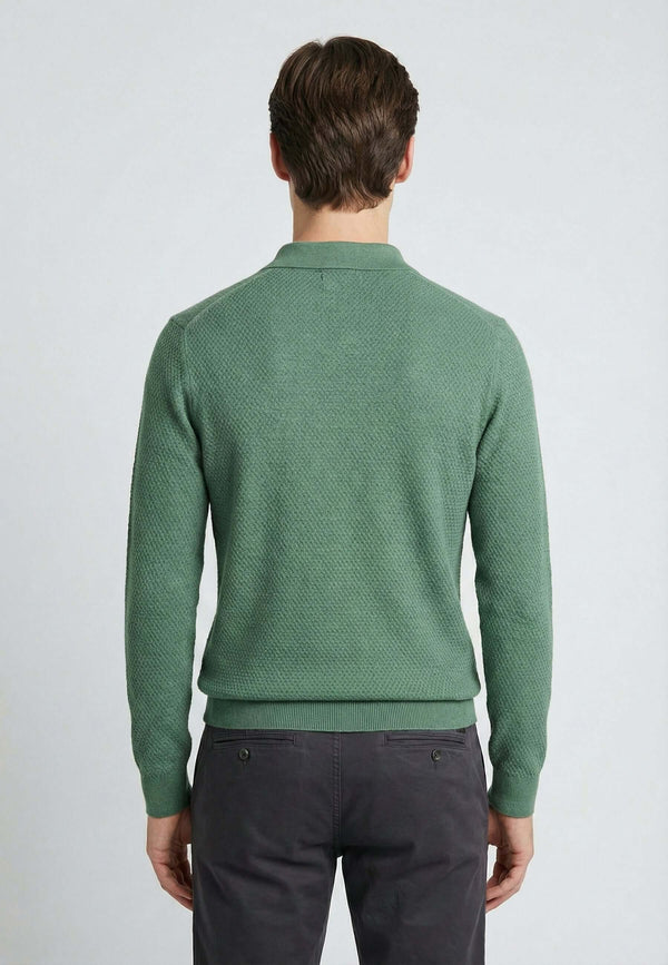 Knitted Buttoned Long Sleeve Polo