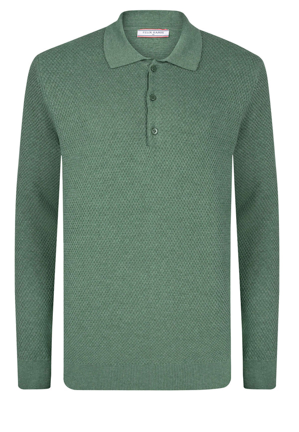 Knitted Buttoned Long Sleeve Polo
