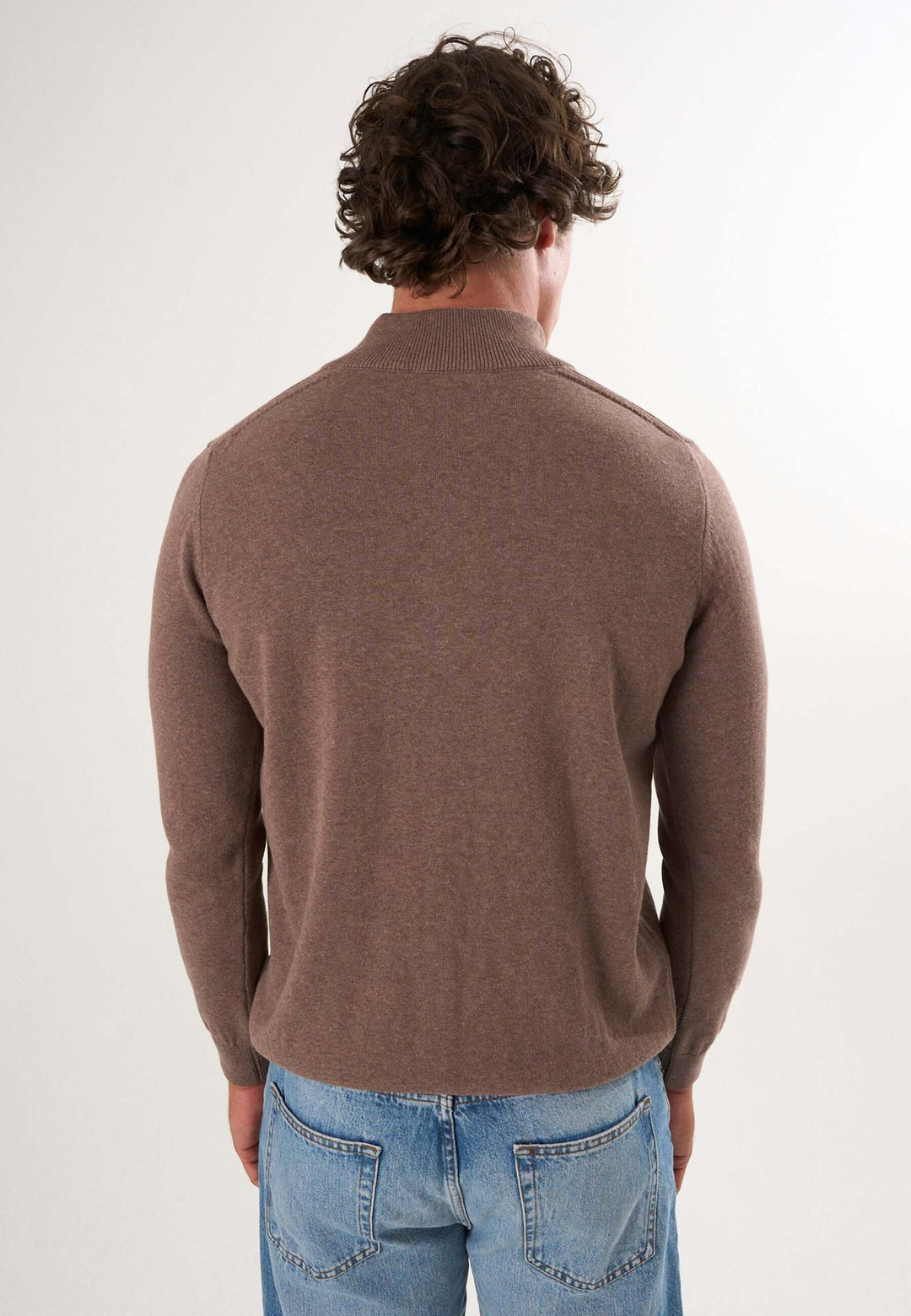 Half-Zipper Long Sleeve Pullover - Brown