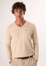 Jersey de cuello de pico de manga larga - Beige