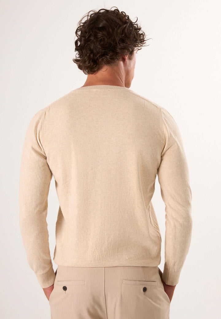 V-Neck Long Sleeve Pullover - Beige