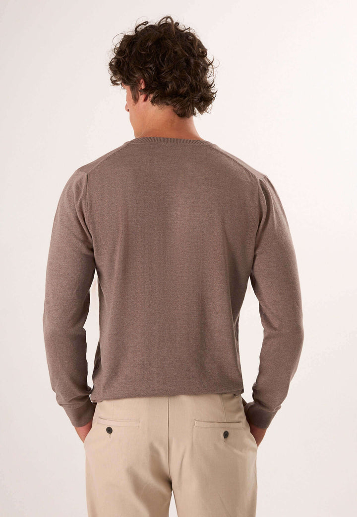V-Neck Long Sleeve Pullover - Brown