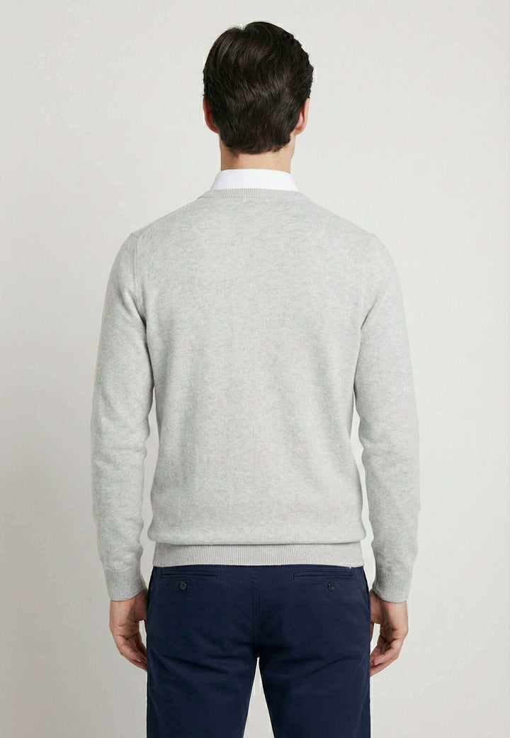V-Neck Long Sleeve Pullover - Grey