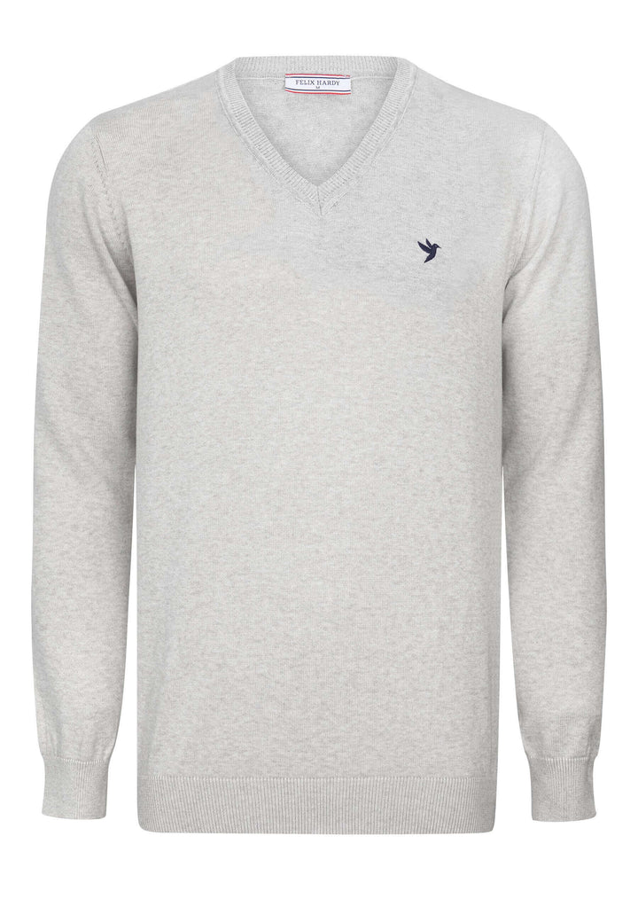 V-Neck Long Sleeve Pullover - Grey