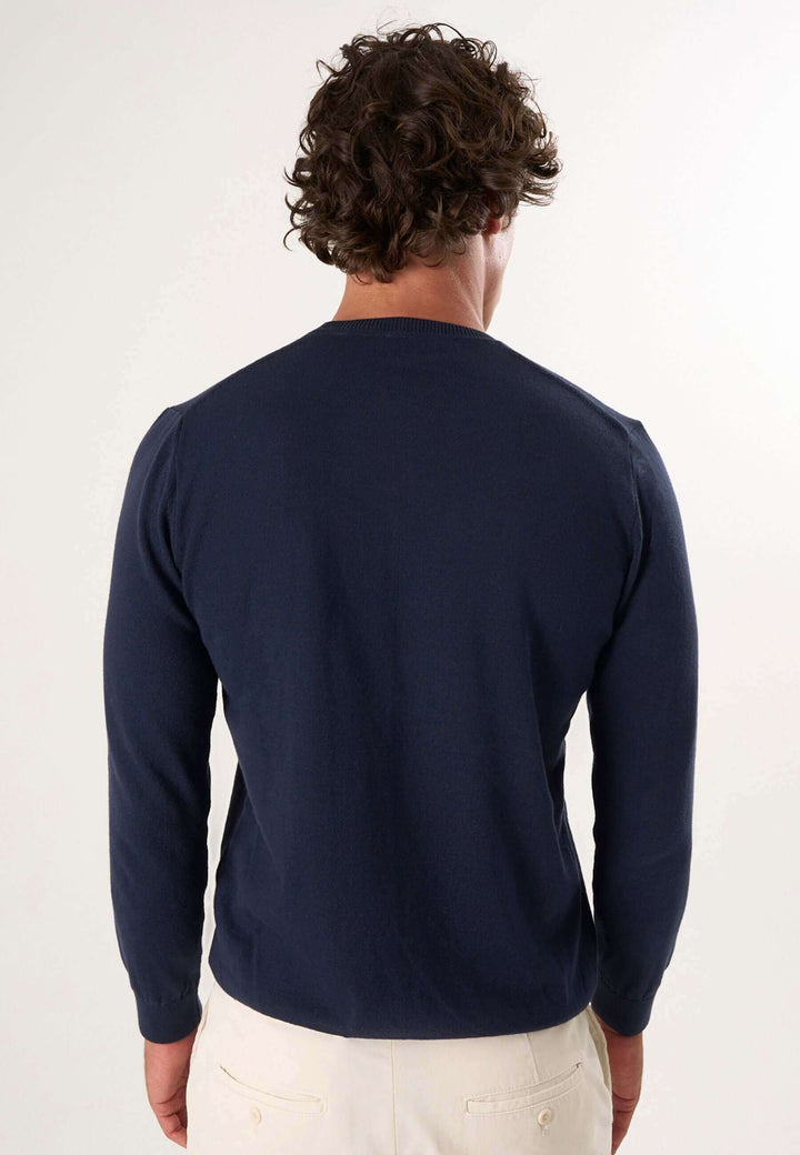Crew Neck Long Sleeve Pullover - Dark blue