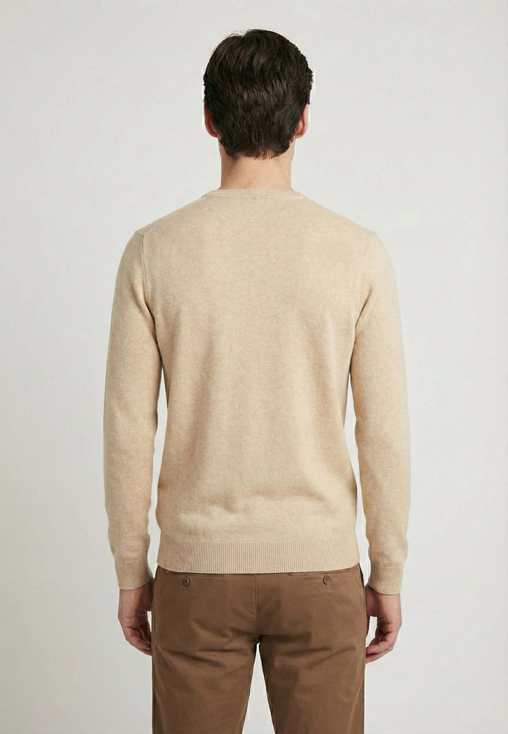 Crew Neck Long Sleeve Pullover - Beige