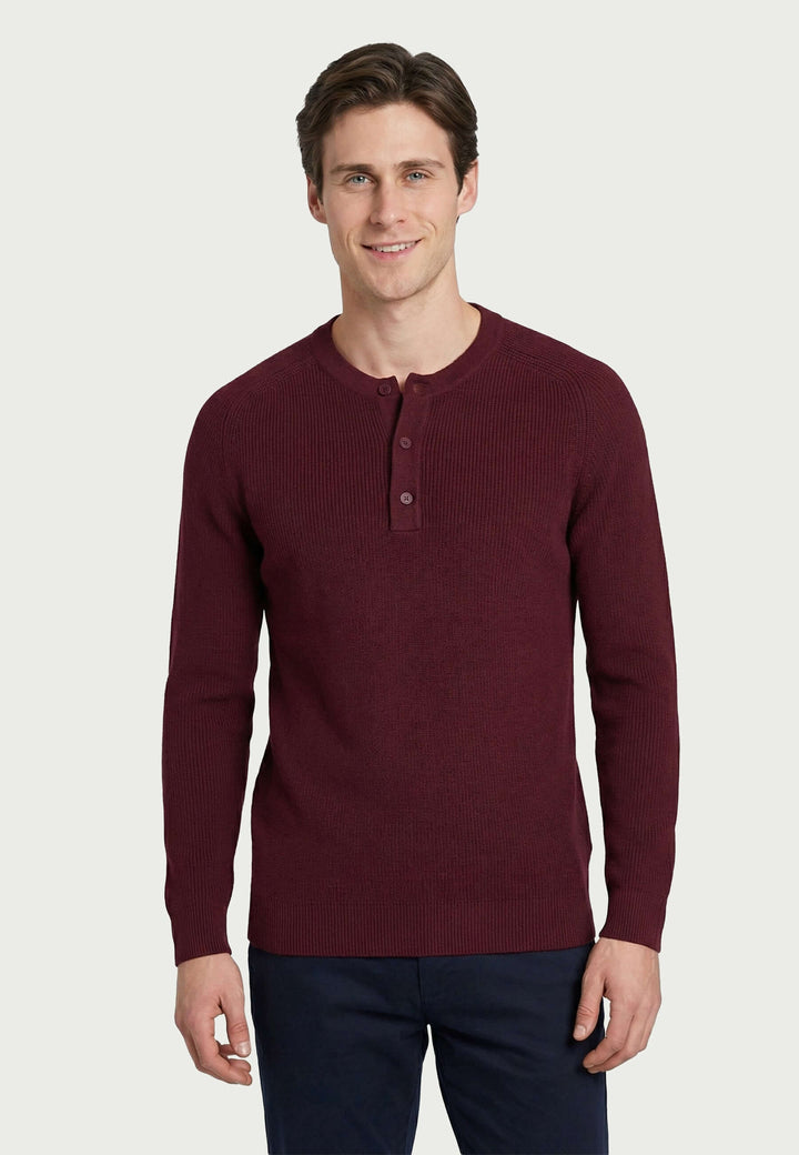 Crew Neck Buttoned Pullover - Black