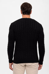 Pull à col rond en maille torsadée pour homme - Noir
