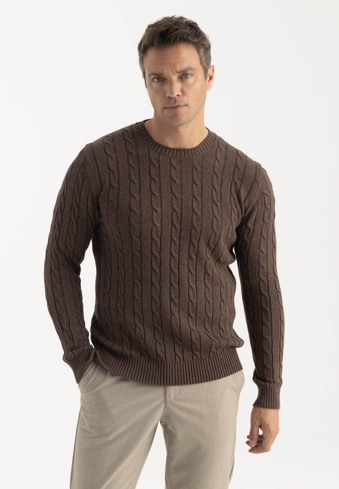 Men’s Cable Knit Crew Neck Pullover