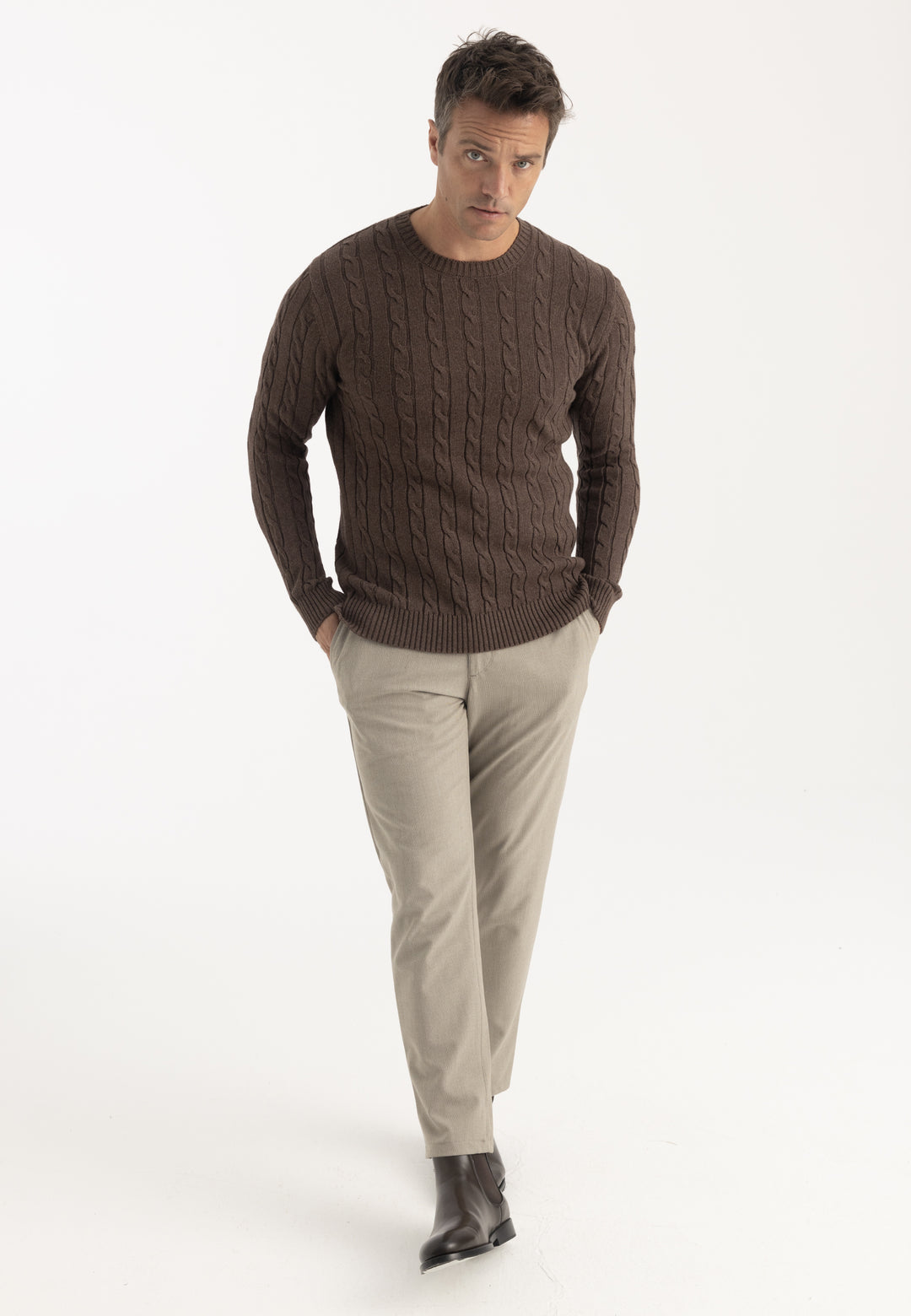 Men’s Cable Knit Crew Neck Pullover