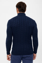 Kabelgebreide herencoltrui – donkerblauw