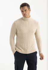 Jersey de punto de ochos de cuello vuelto de hombre - Beige
