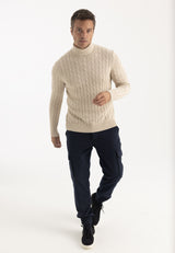 Jersey de punto de ochos de cuello vuelto de hombre - Beige