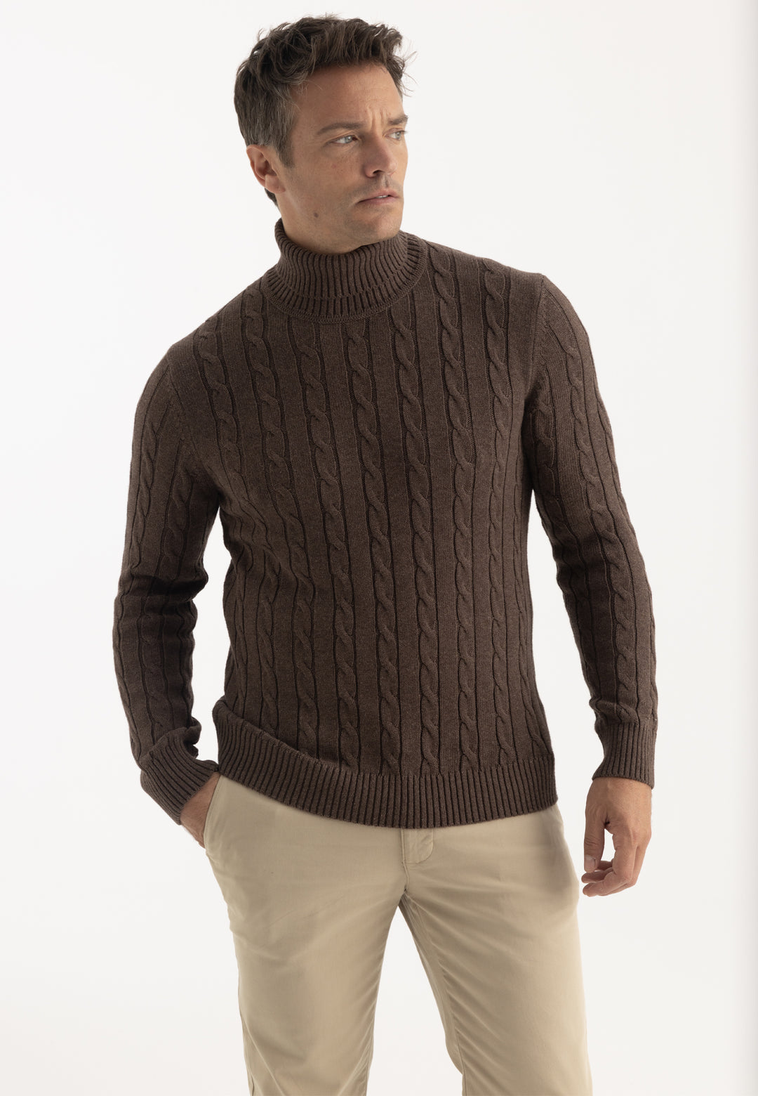 Men’s Cable Knit Turtleneck Pullover