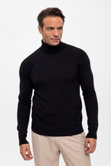 Pull à col roulé en coton pour homme - Noir