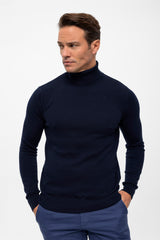 Jersey de cuello vuelto de algodón de hombre - Azul oscuro