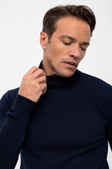 Jersey de cuello vuelto de algodón de hombre - Azul oscuro