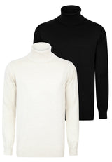 Meeste rullkaelusega puuvillane pullover, 2-pakk – kreemvalge