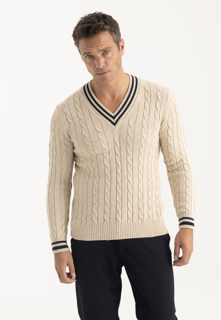 Men’s Cable Knit V-Neck Pullover