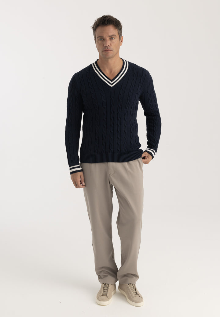Men’s Cable Knit V-Neck Pullover
