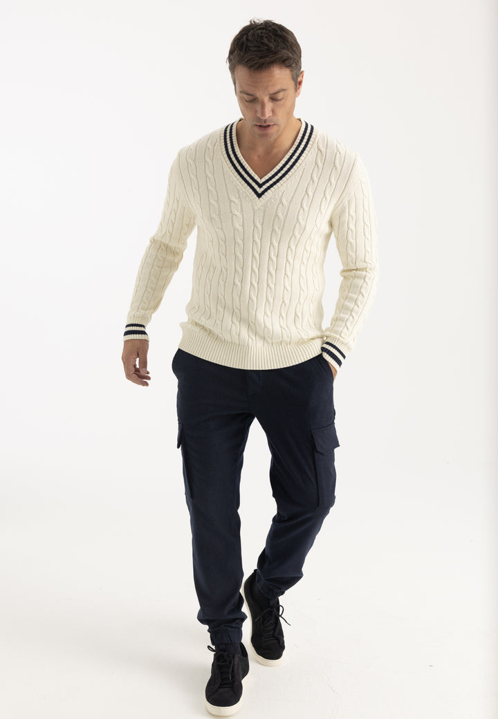 Men’s Cable Knit V-Neck Pullover