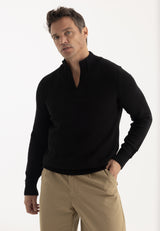 Herren-Pullover aus Baumwolle mit Stehkragen - Schwarz