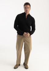 Herren-Pullover aus Baumwolle mit Stehkragen - Schwarz