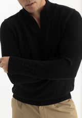 Herren-Pullover aus Baumwolle mit Stehkragen - Schwarz