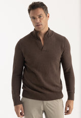 Jersey de cuello alto de algodón de hombre - Marrón