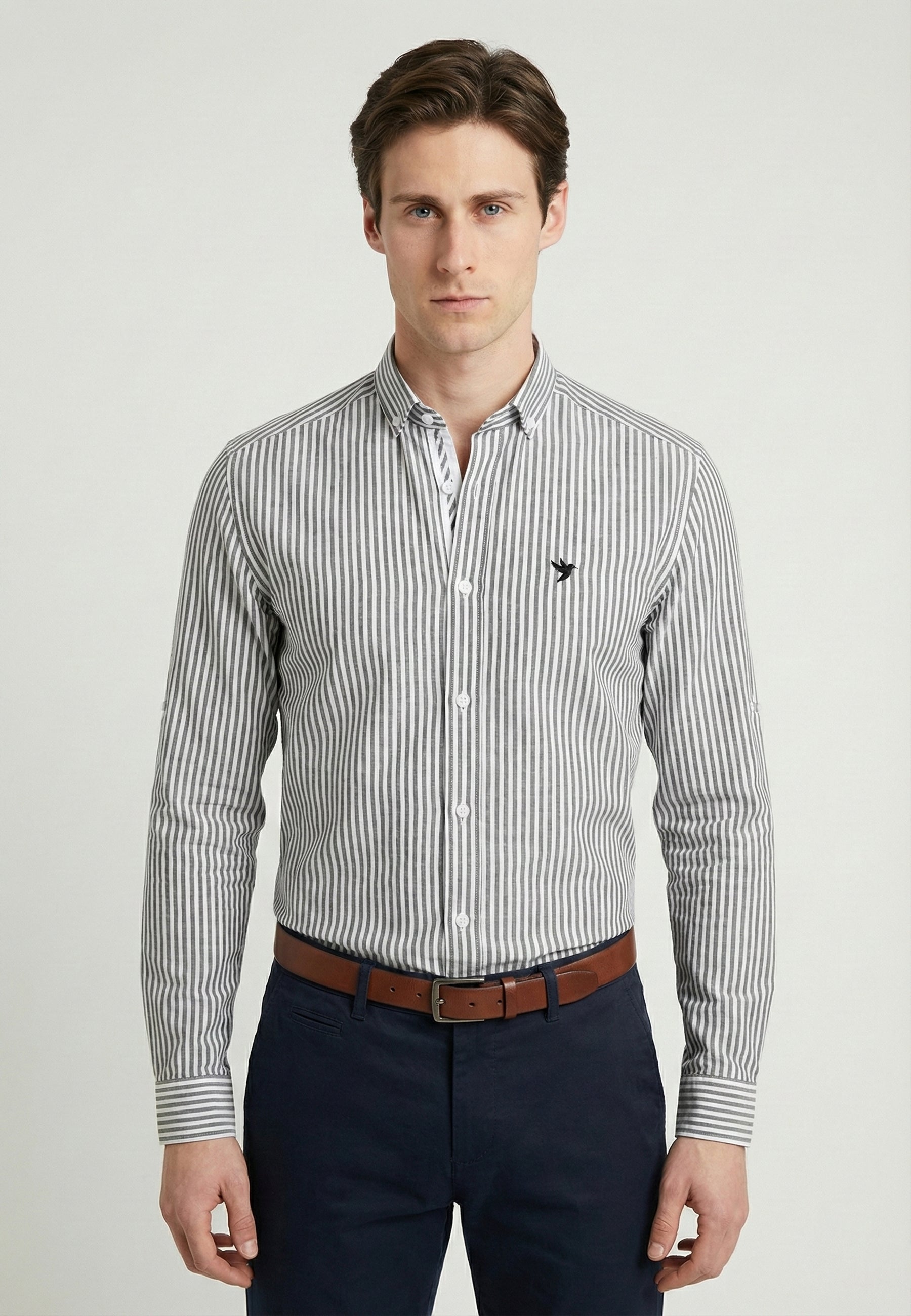 Striped Long Sleeve Regular Fit Shirt with embroidery