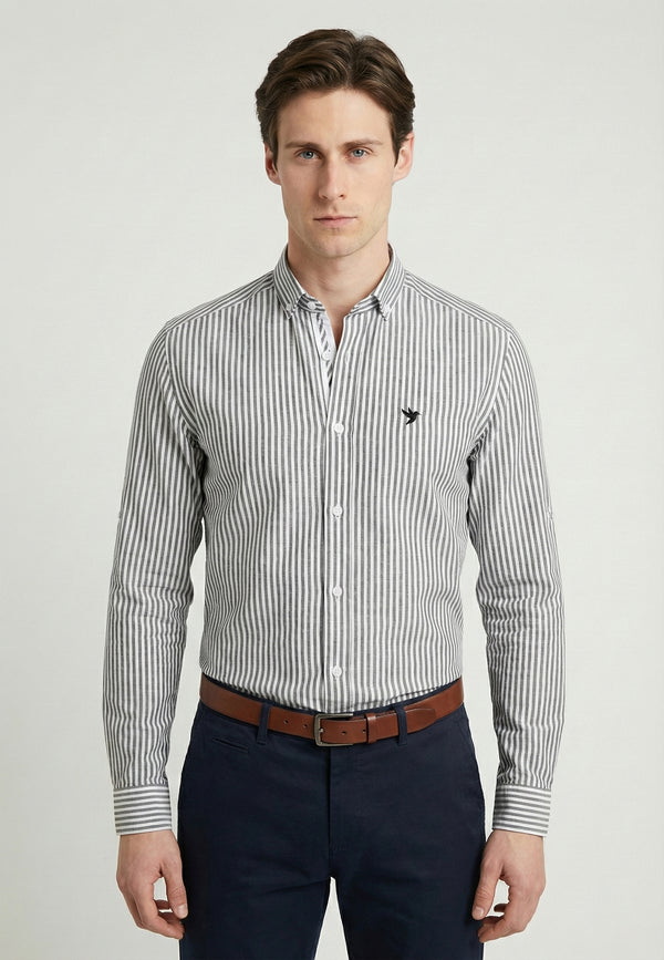 Striped Long Sleeve Regular Fit Shirt with embroidery