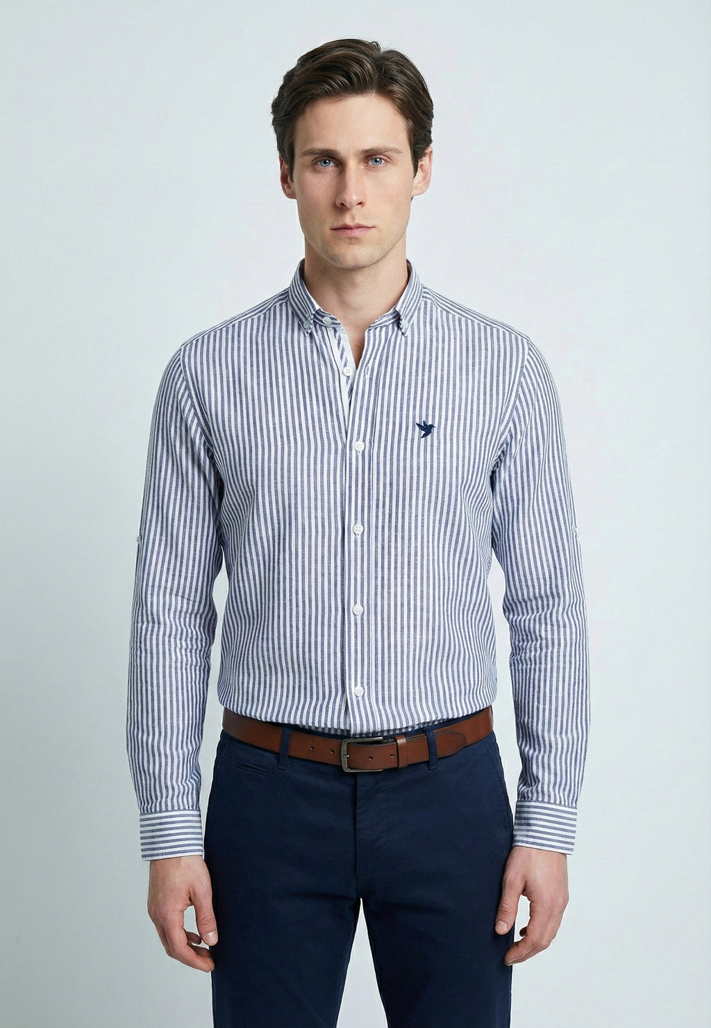 Striped Long Sleeve Regular Fit Shirt with embroidery