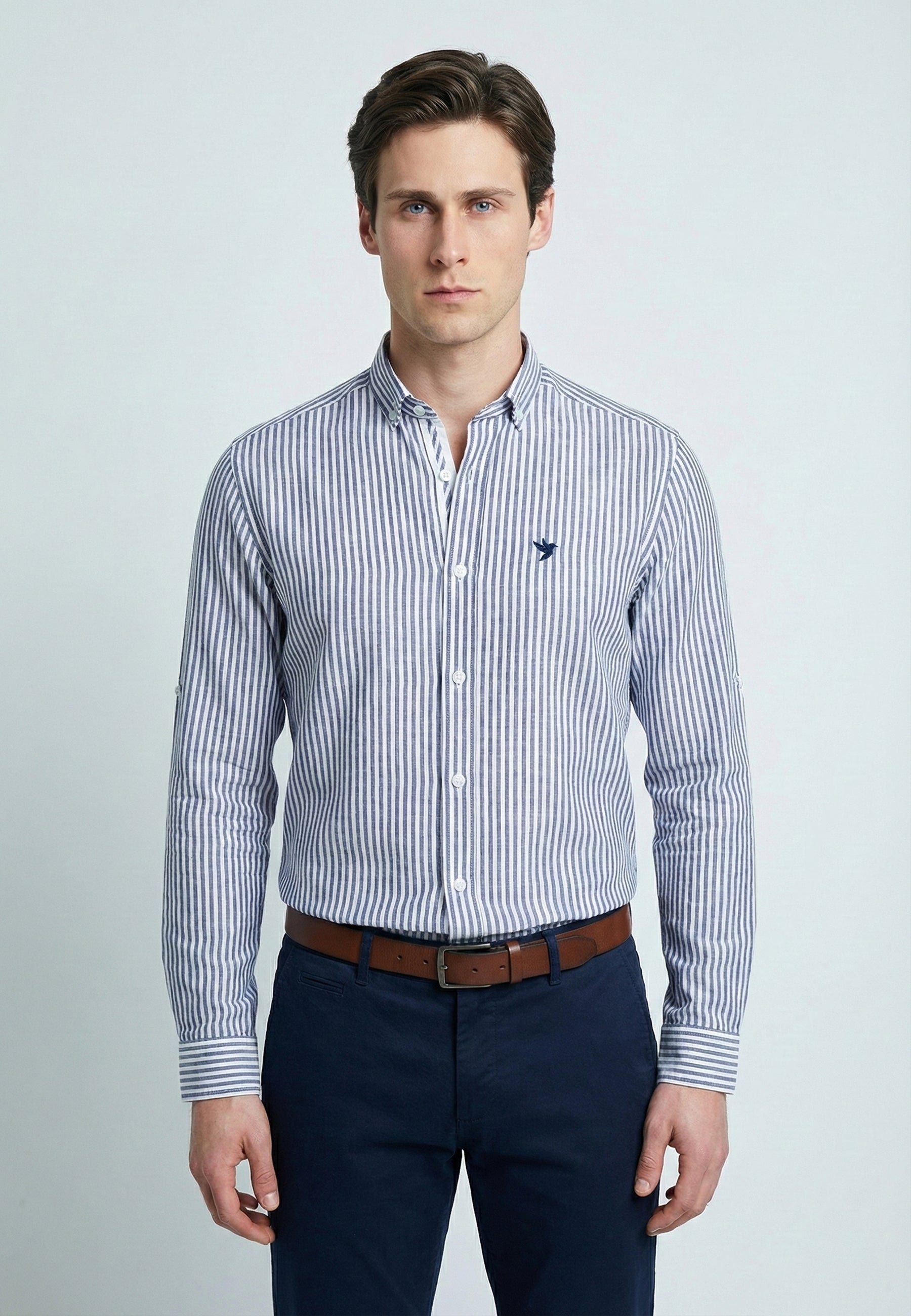 Striped Long Sleeve Regular Fit Shirt with embroidery