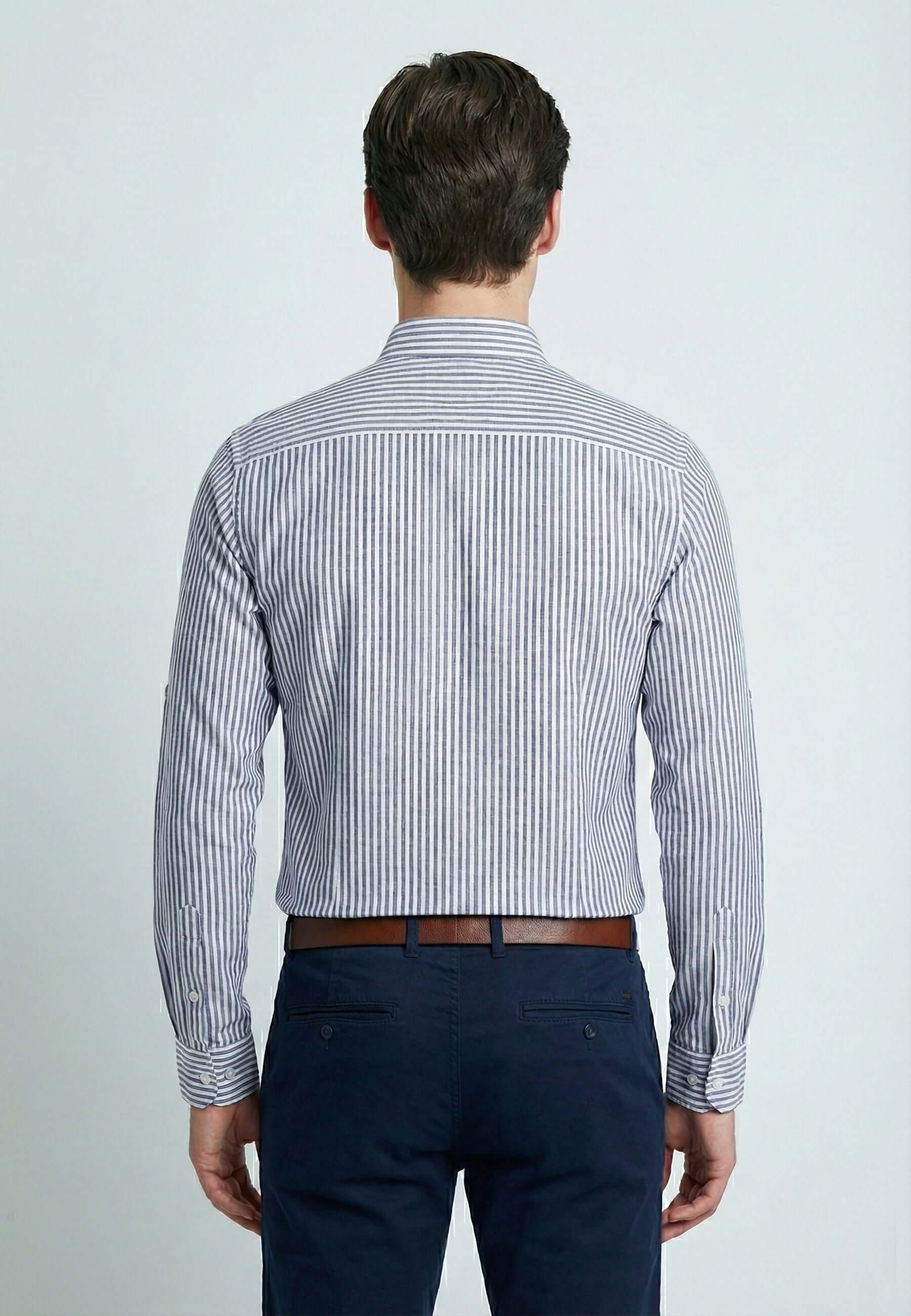 Striped Long Sleeve Regular Fit Shirt with embroidery