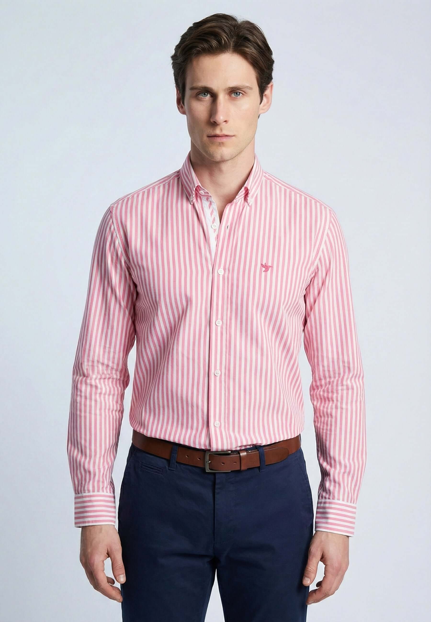 Striped Long Sleeve Regular Fit Shirt with embroidery