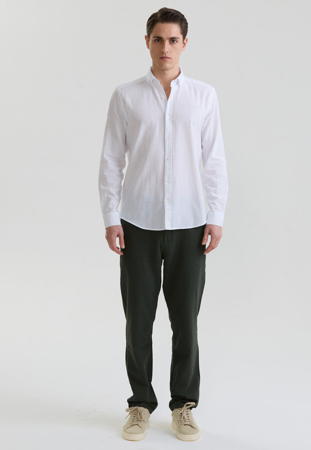 Men Basic Long Sleeve Linen Shirt