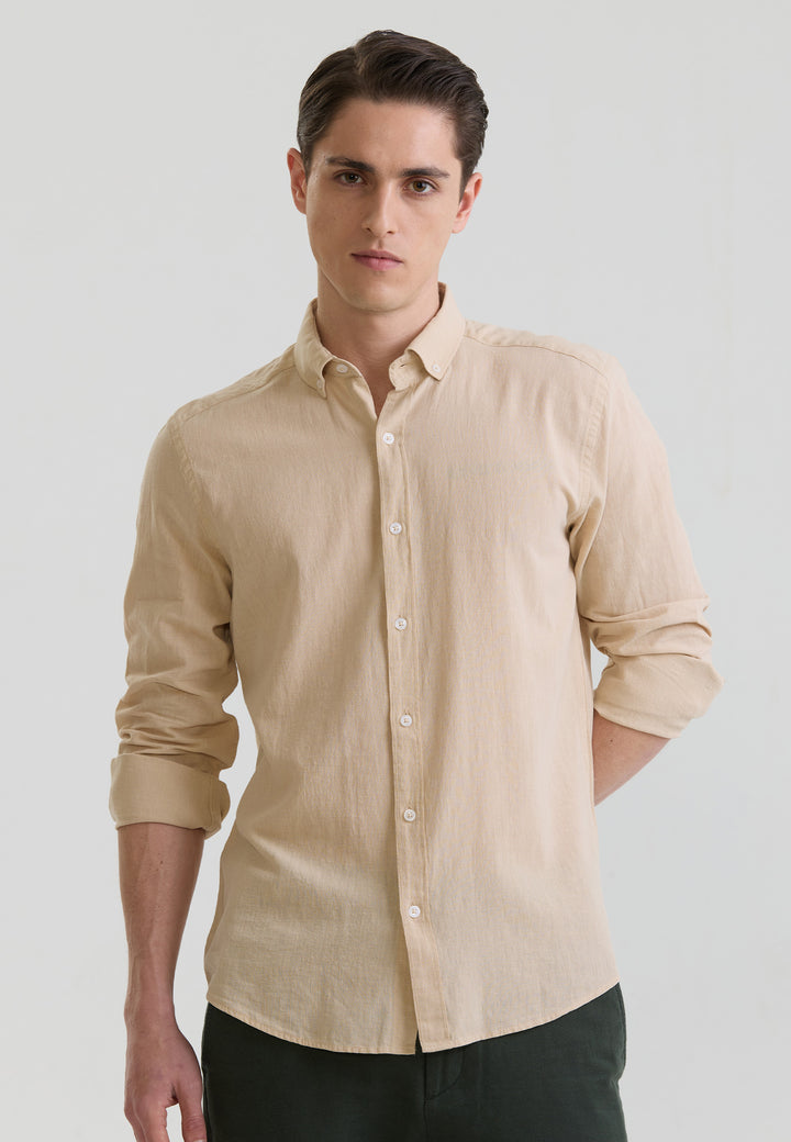 Men Basic Long Sleeve Linen Shirt
